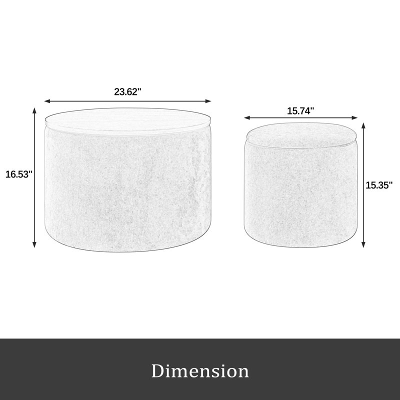 2-Piece Set Round Chenille Storage Ottoman, Equipped With A Drum Shaped Small Stool, Storage Space, And MDF Made Desktop Panel