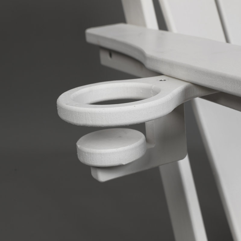 HDPE Folding Adirondack Chair With Dual Cup Holder - Composite Adirondack Chair With Wood Texture- White, White