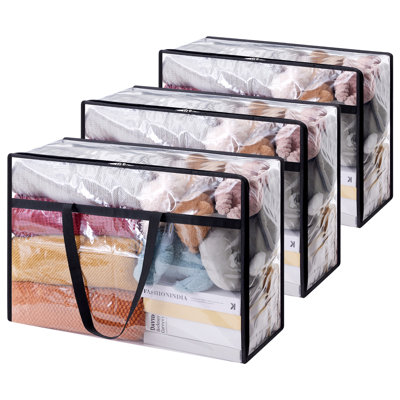Paquet de 3 sacs de rangement pour vêtements transparents, sacs de rangement pour couvertures en plastique de 60 L, sacs de déplacement pliables en vinyle avec fermeture à glissière, organisateurs de placard et contenants de rangement pour la literie,