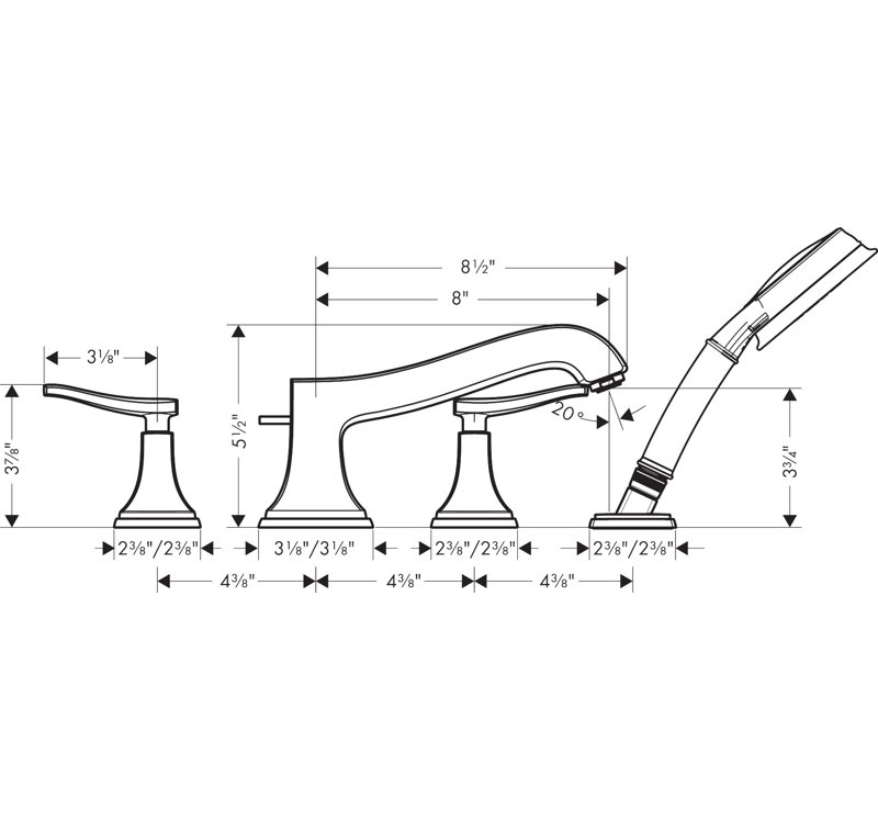 Hansgrohe Metropol Classic 4-Hole Roman Tub Set Trim with 1.8 GPM Handshower Trim Set Only, Cross Handle, Chrome