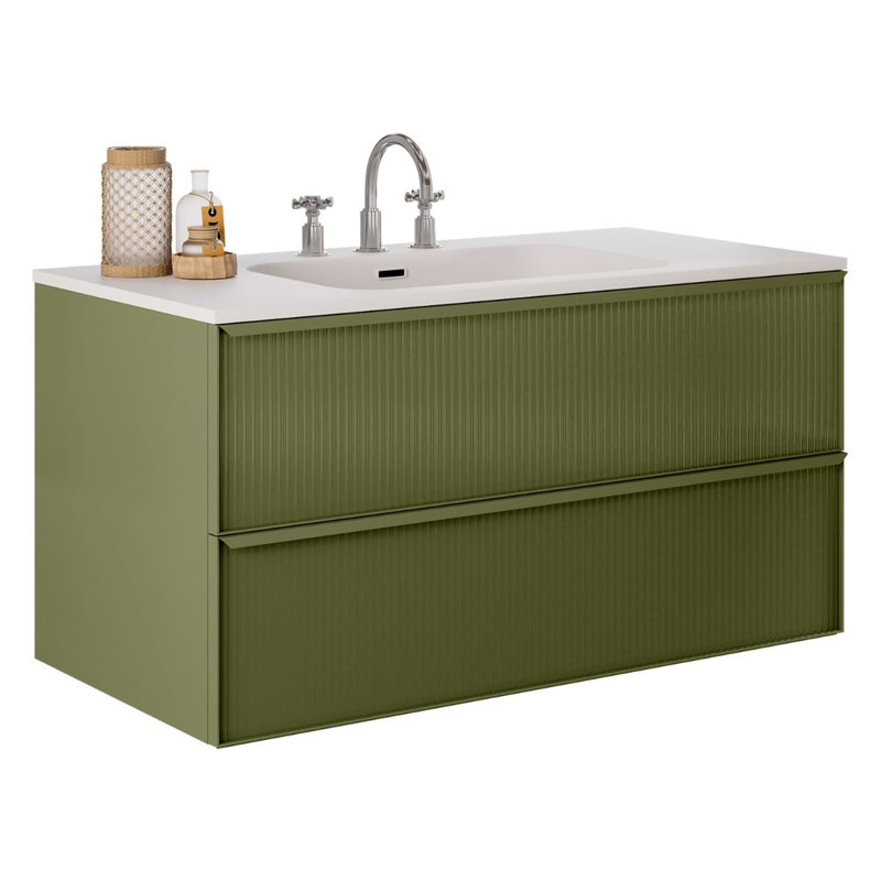 Astor 42" Single Vanity With Integrated White Solid Surfacetop, Olive Green, 42"