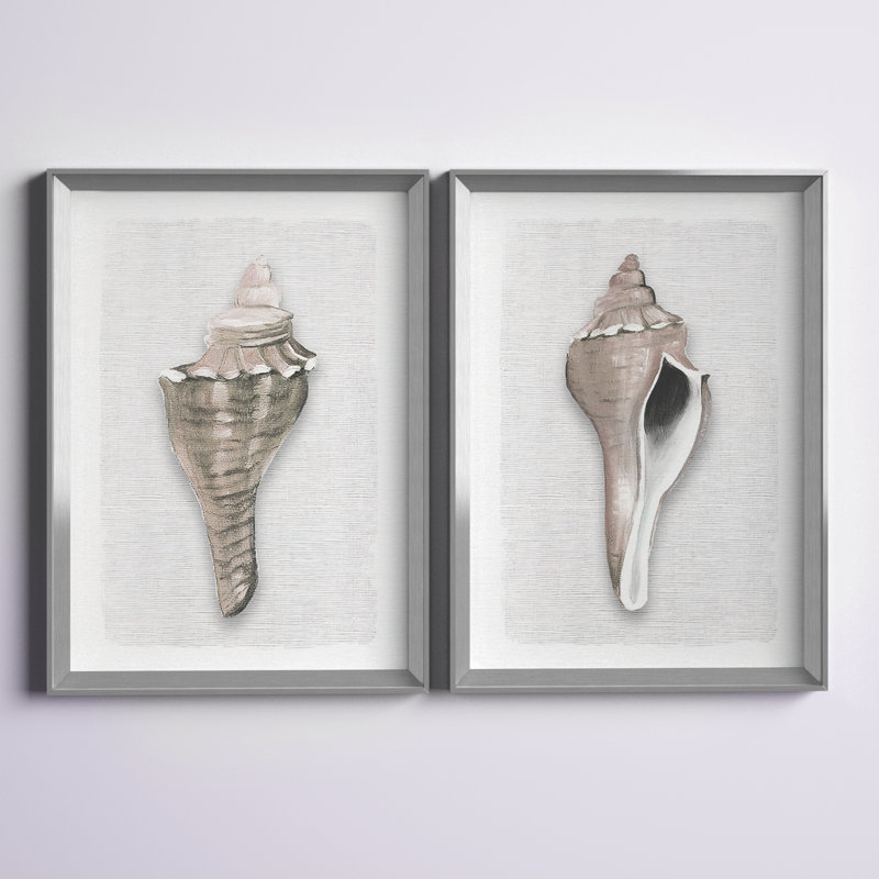 «Sea Front Shell I», ensemble de reproduction de peinture, Argent, H 30,5 po x l 45 po x P 1,25 po