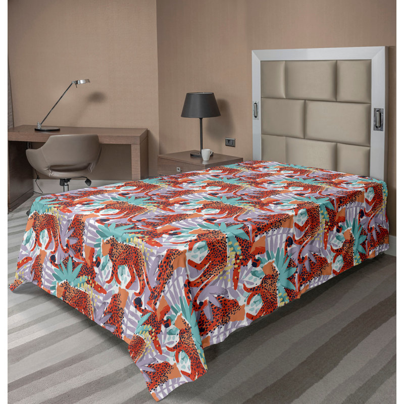 Ambesonne Flowers Flat Sheet Nostalgia Farmhouse, Cadet Blue Lilac Orange