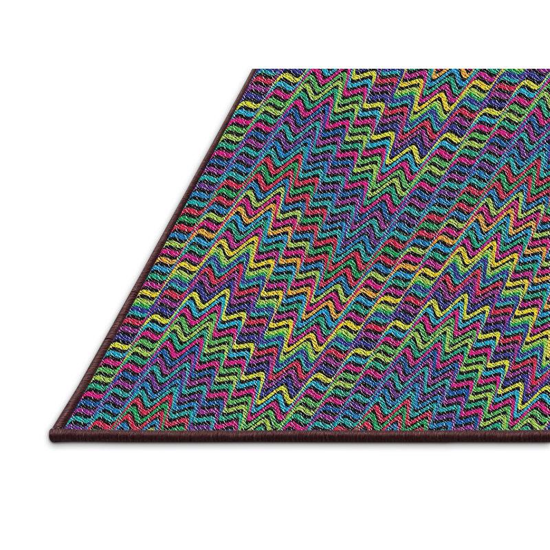 Tapis vert/rose/jaune à motif, Rectangle 5 pi x 8 pi