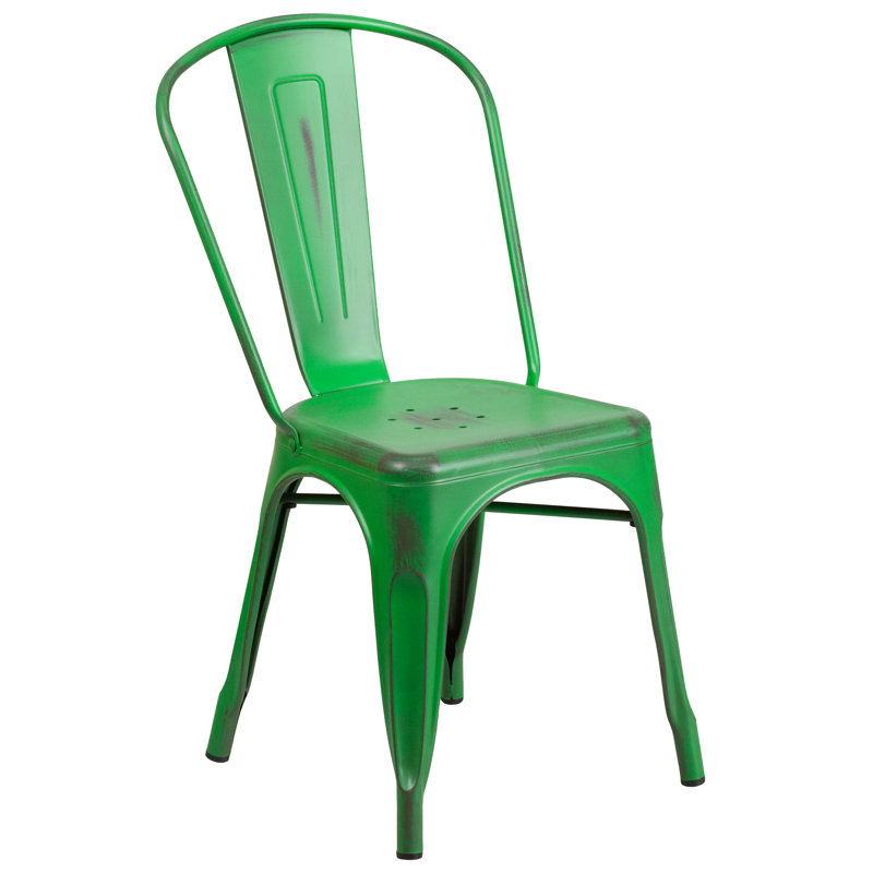 Lily Metal Stackable Side Chair , Distressed Green