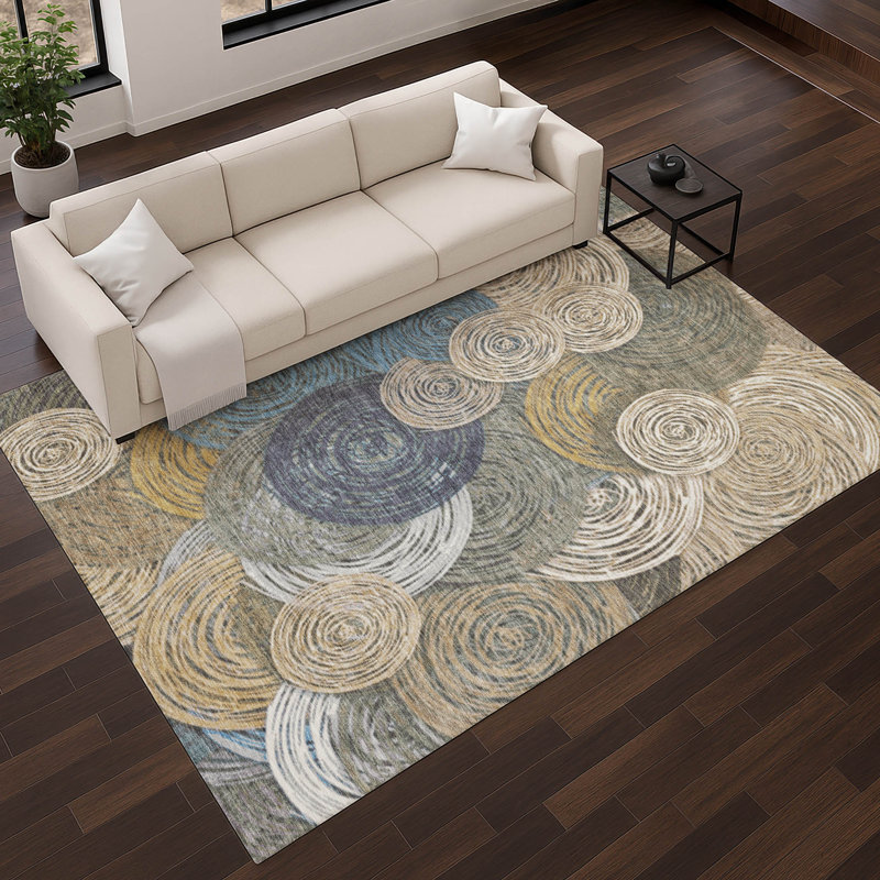 Premium Machine Washable Mayfield AMF2267 Geometric Rug, Beige, 5' x 7'6"