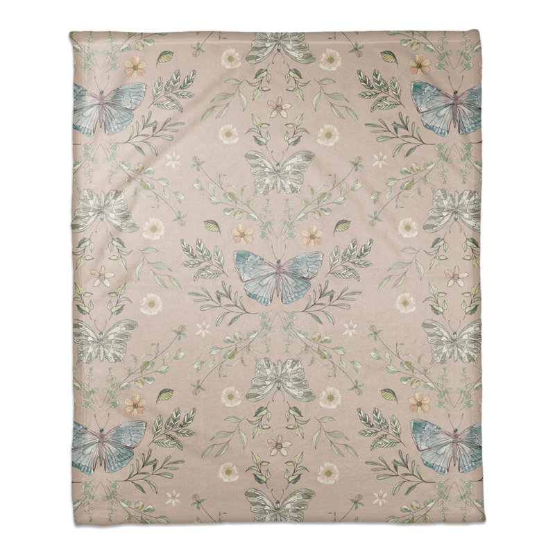 Jeté en molleton papillon, Brun et bleu