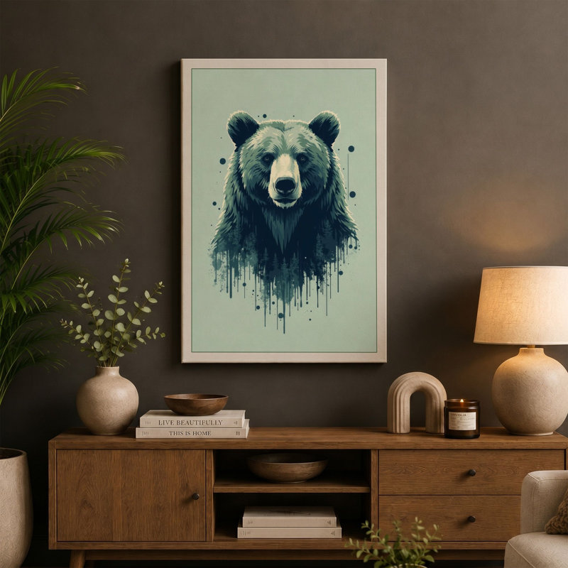 Bear in Abstraction Modern - Wrapped Canvas, 18x12 - 45.7 x 30.5 cm, Black Border