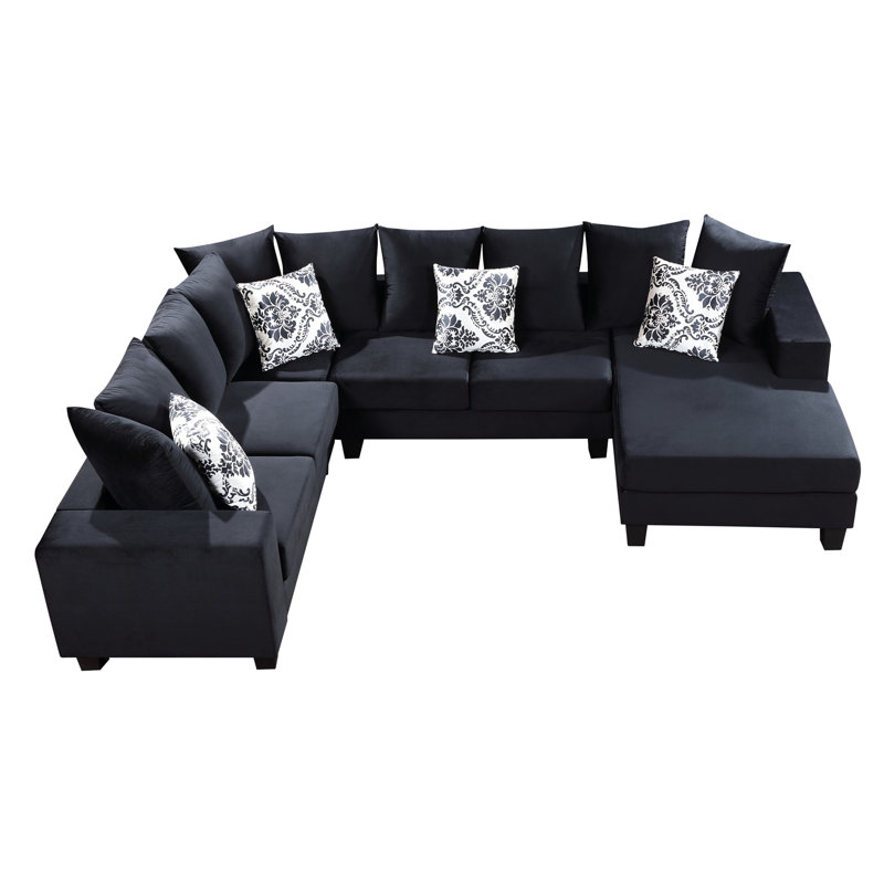 Canapé modulaire en U de 110 x 85 po, revêtement en velours, base en bois, nombreux coussins délicats de forme 110 x 85 po, rembourrage en mousse dense et dense, superbe espace de vie multiple