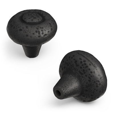 Poignée champignon Refined Rustic - bouton d'armoire de 1 1/2 po de diamètre en fer noir - Quincaillerie pour tiroirs et armoires Craftsman