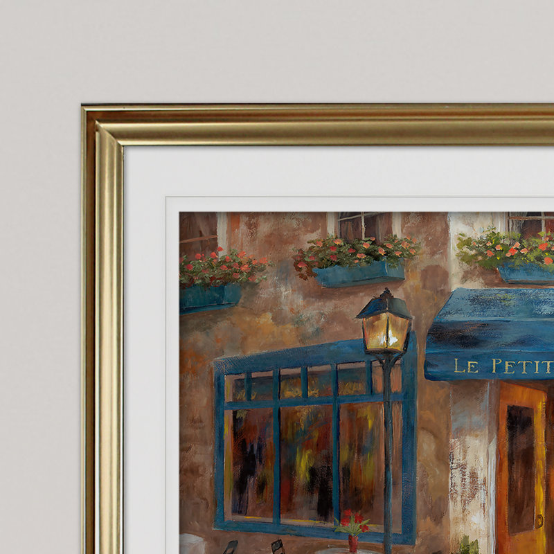 Le Petit Cafe - cadre photo, reproduction d'art, Or, H 30 po x l 40 po x P 1,5 po