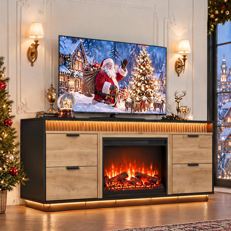 Meuble télé avec foyer électrique 70 "pour foyer, Brun