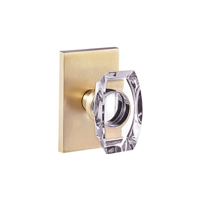 Poignée de porte en cristal Lucent avec contre-plaque rectangulaire, laiton satiné