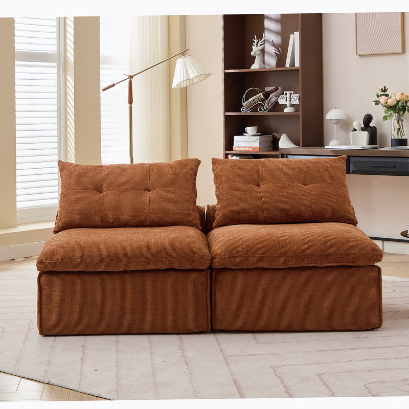 Canapé modulaire polyvalent avec tissu doux et plusieurs coussins pour la détente, Orange