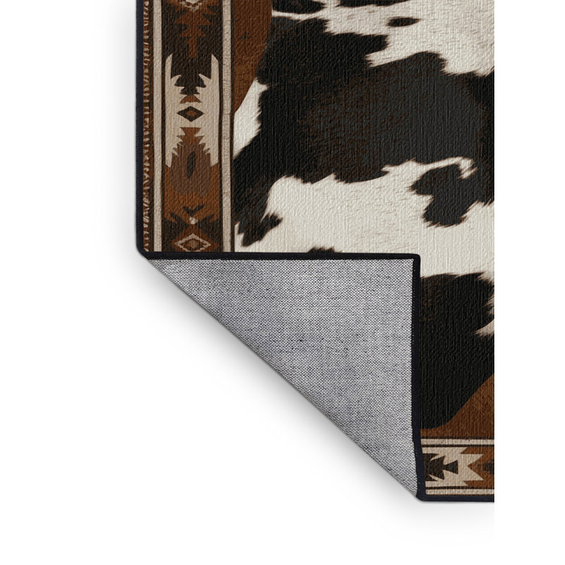 Washable Cowhide Pattern Southwestern Area Rug, Round 8'