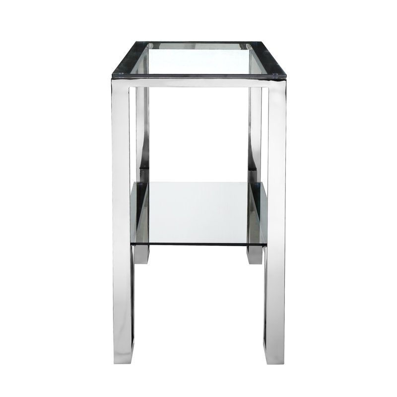 Laurence 53'' W Glass Console Table, High Polish Steel