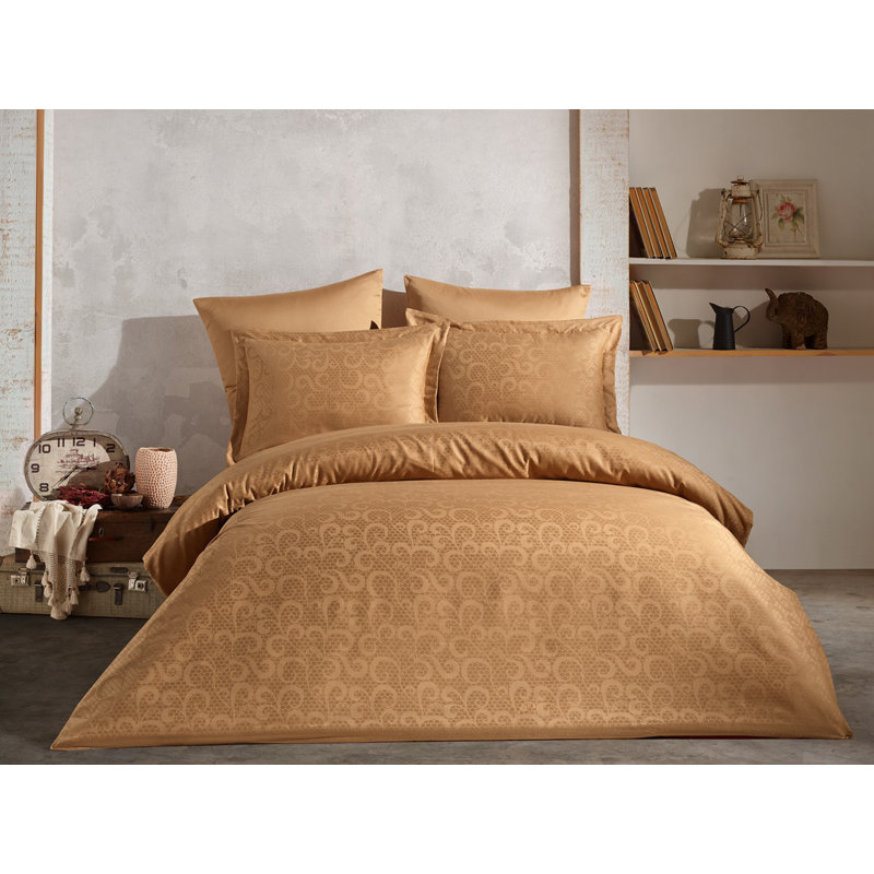 Ensemble de housse de couette 100% coton Albarran 5 pièces, Doré