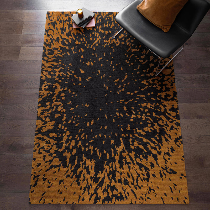 Alaisdair Splash Abstract Black Orange Area Rug, Rectangle 200 x 290 cm