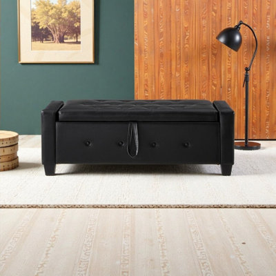 Banc coffre ottoman Afore 48 po en similicuir avec couvercle rabattable, meuble multifonctionnel pour chambre, salon et entrée
