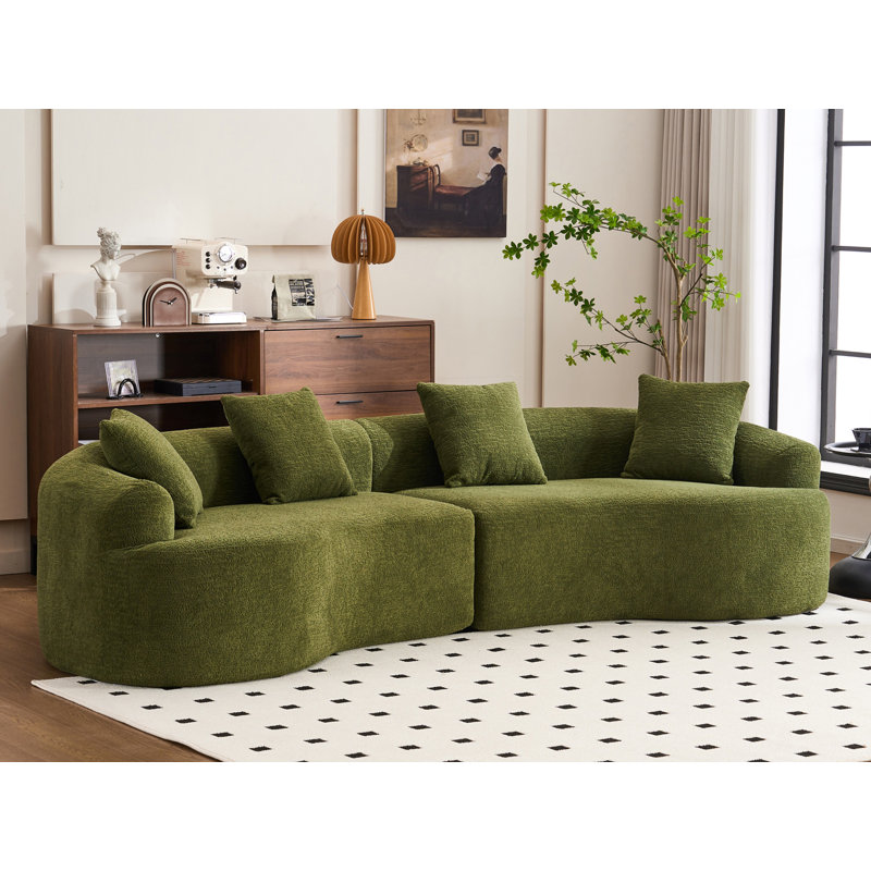 2 - Piece Chenille Sectional-No Assembly Required, Green Chenille