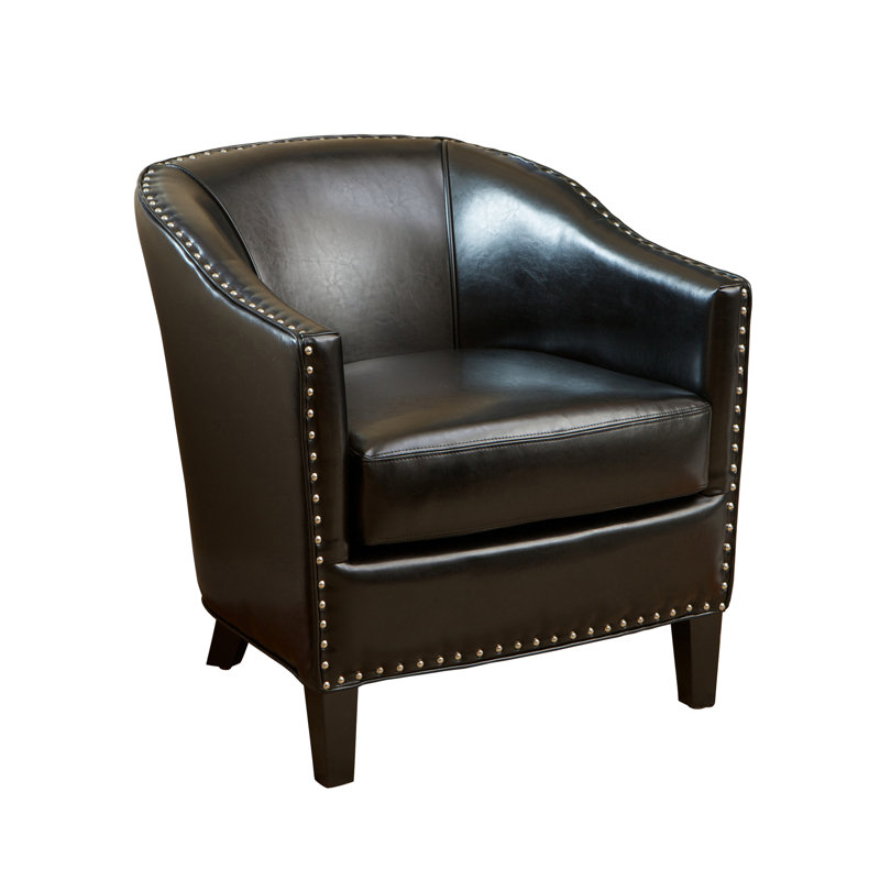 Fauteuil demi-tonneau en polyester d'une largeur de 80,64 cm Aous, Similicuir noir