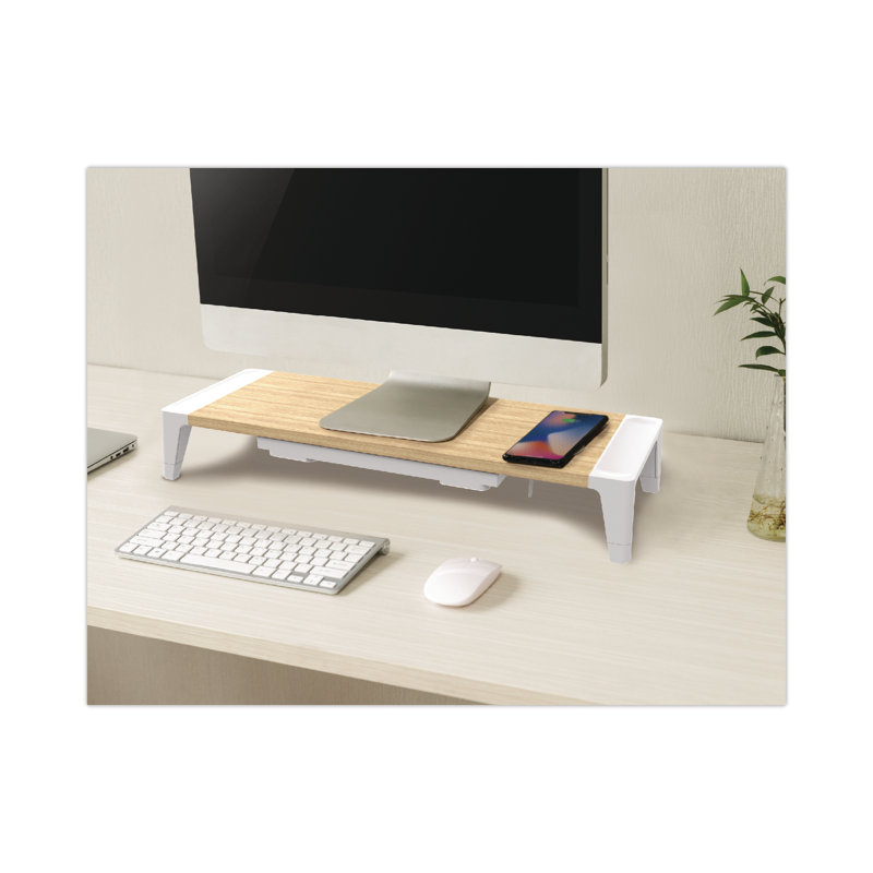 Wooden Monitor Stand with Wireless Charging Pad, 9.8