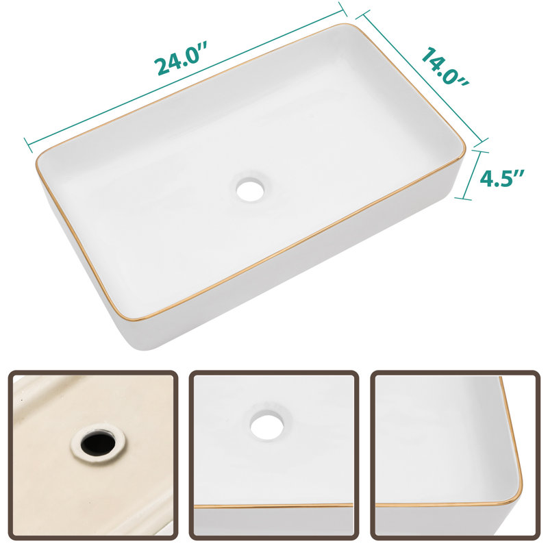 Lavabo de salle de bain rectangulaire en céramique 14 po MONSFEST, Or