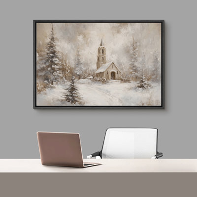 Rustic Winter Landscape Country Christmas Pine Tree Holiday Decor Framed Canvas Print Wall Art