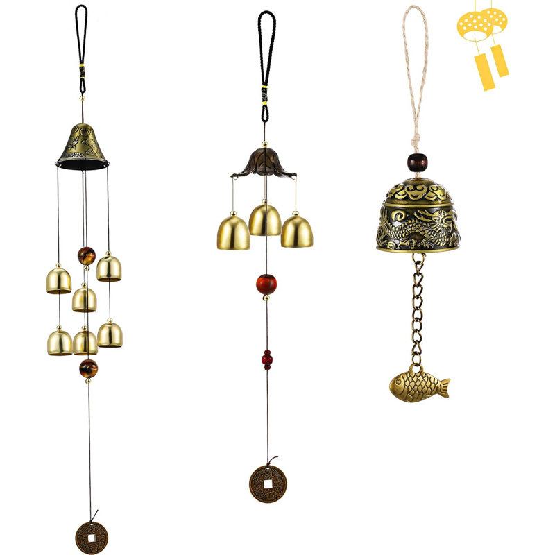 Feng Shui Dragon & Fish Wind Chimes, 3-piece Set