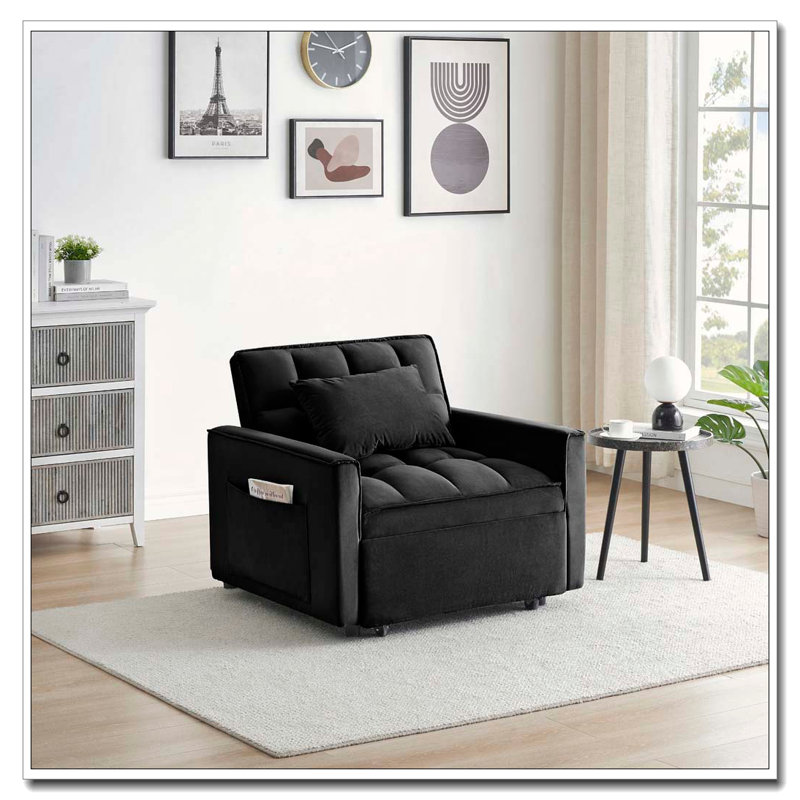 Fauteuil club en velours d'appoint convertible, Noir