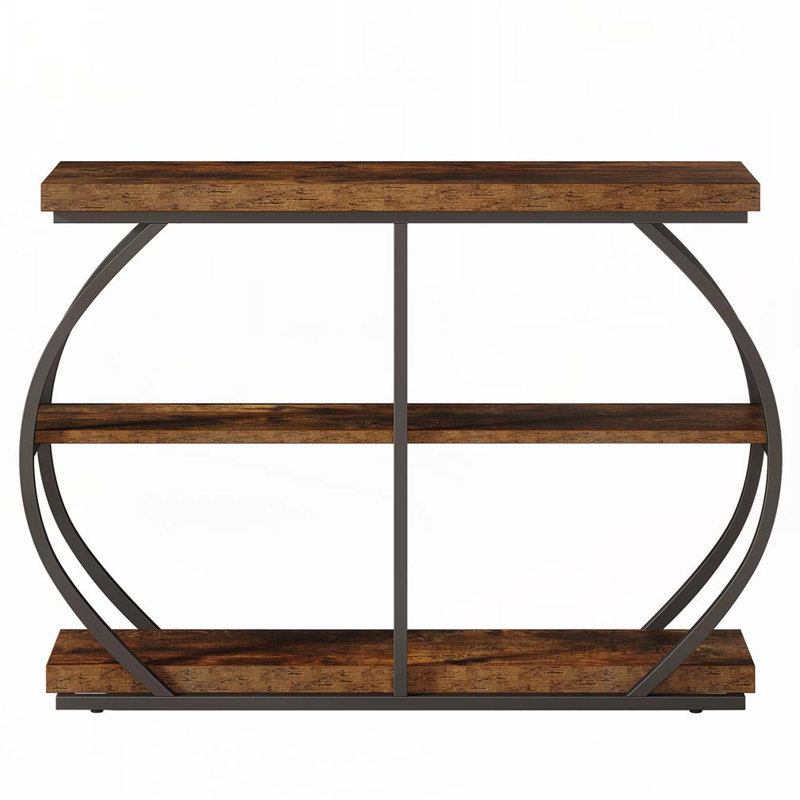 41.3" Industrial Console Table, 3-Tier Entryway Table with Arched Metal Frame, Rustic Brown Narrow Sofa Accent Table with Storage for Living Room, Hallway