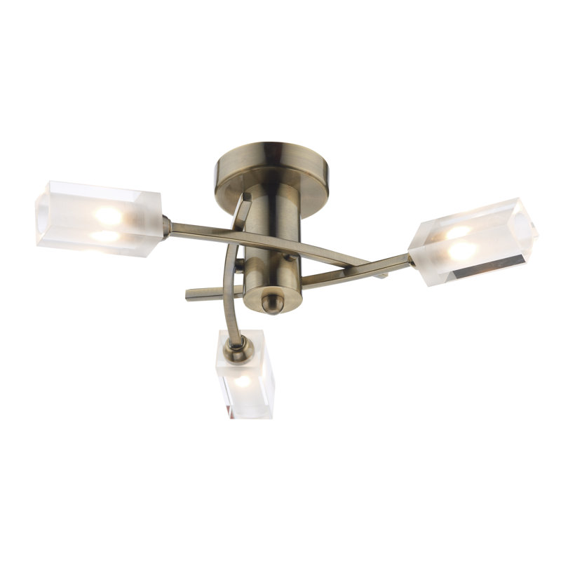 Nevaeh Glass Semi Flush Mount, Antique Brass