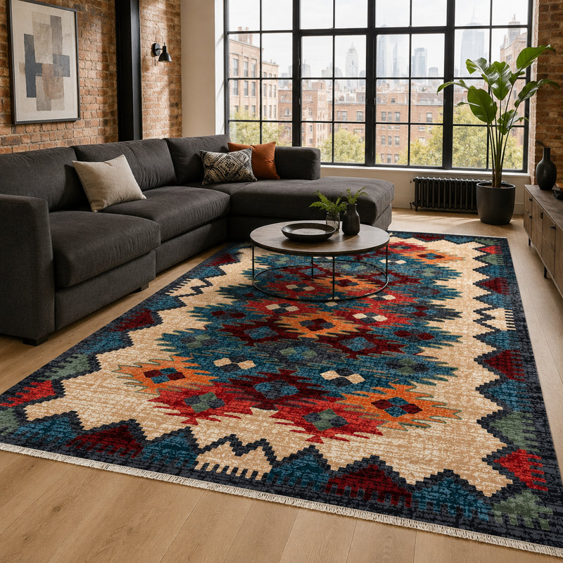 Geometric Cotton and Chenille Flatweave Area Rug, 60 x 100 cm
