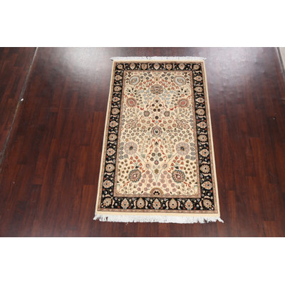 Tapis oriental à motif floral et teinture végétale Tabriz noué à la main 4 x 7