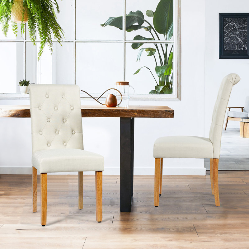 Chaise d'appoint capitonnée en lin, Beige, Naturel