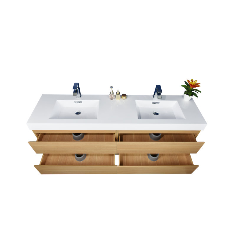 Mitul 70.75'' Double Bathroom Vanity with Acrylic Top, White Oak