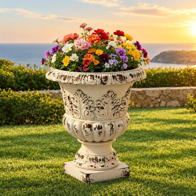 Jardinière d'extérieur durable avec trou de drainage intégré, pot à fleurs MGO peint à la main pour le patio, la cour intérieure et le pot de fleurs pour plantes grasses