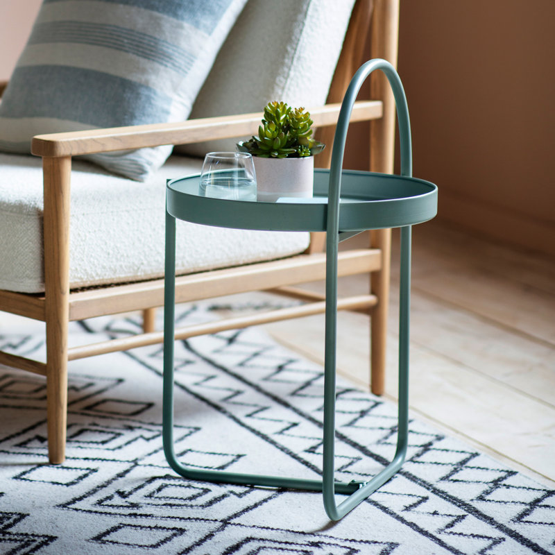 Certie Tray Top Cross Legs End Table, Teal