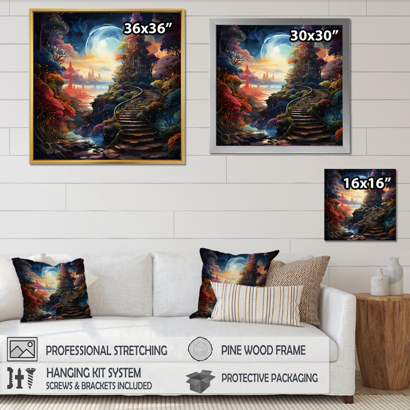 «Full Moon Magic Mythical Dreamscapes I» sur toile, Cadre flottant noir, H 16 po x l 16 po x P 1 po