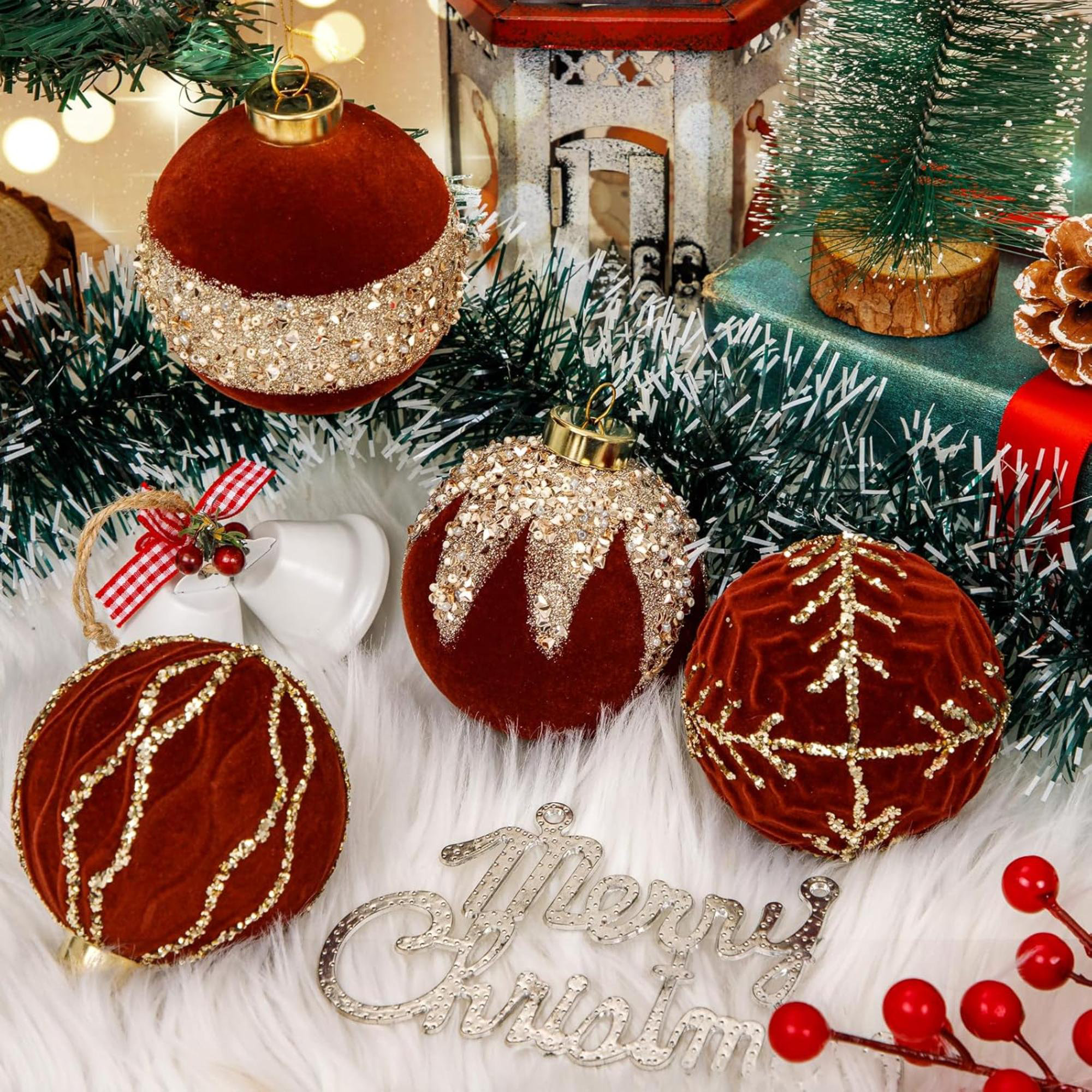 Bloomsbury Market 12PCS Burgundy Christmas Balls Ornaments - Christmas Tree  Decoration Four Styles Of 80Mm Shatterproof Christmas Ball Decorations - ..., image size:2000x2000