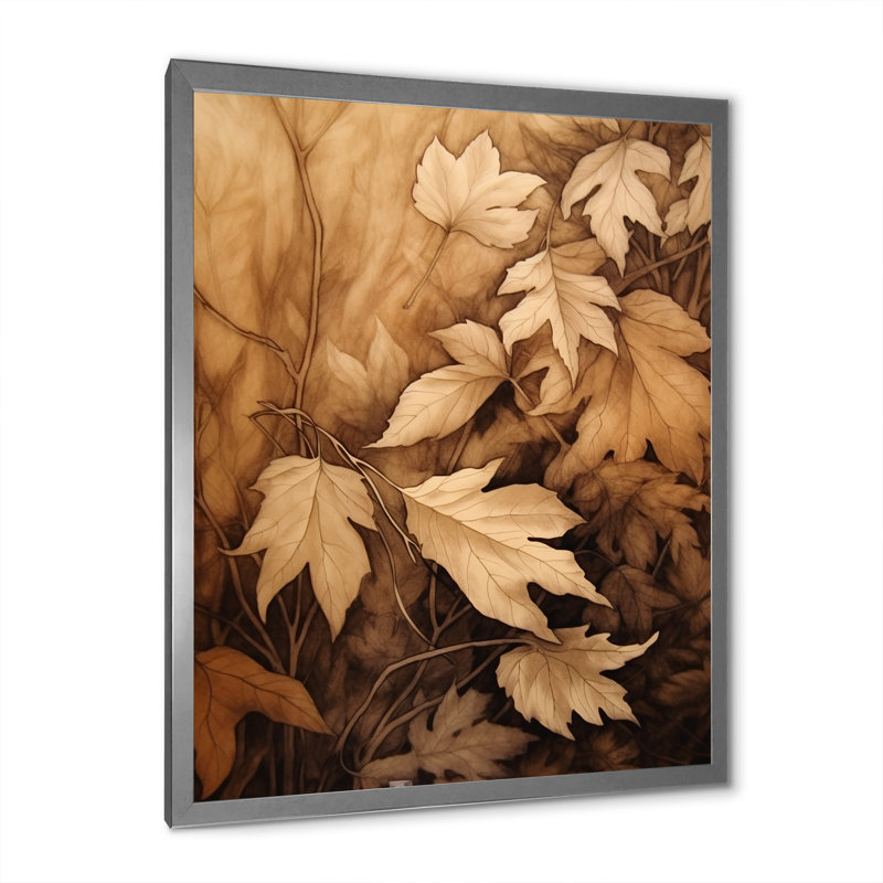 «Brown Beige Leafs Harmony III», reproduction sur toile, Cadre photo argenté, H 40 po x l 30 po x P 1,5 po