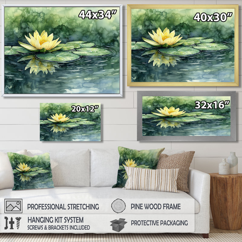 «Water Lotus Flower Tranquility At The Pond II», impressions encadrées de lotus, H 24 po x l 32 po, Brun
