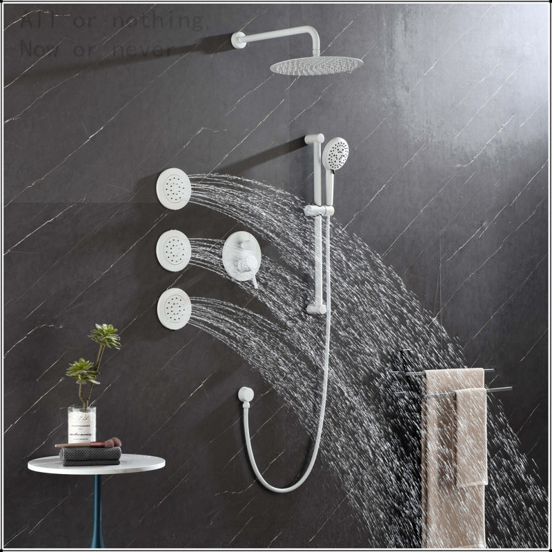 Multi-Function Wall Mounted Shower System with Body Sprays, White