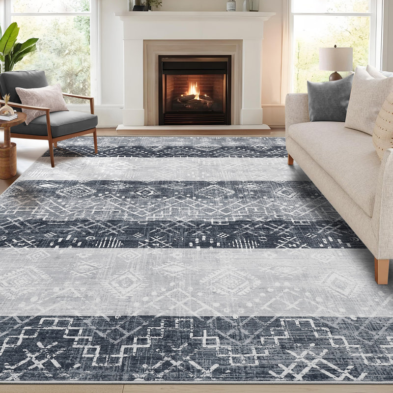 Boho Machine Washable Rug for Living Room Modern Non-Slip Rug for Bedroom Stain-Resistant Low Pile Rugs for Dining Room