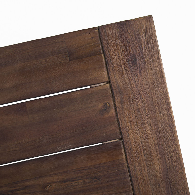 Table de salle à manger d'extérieur en bois d'acacia brun sablé foncé avec cadre en métal rustique blanc