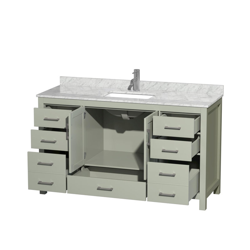 Sheffield 60" Freestanding Single Bathroom Vanity with Marble Top, Light Green