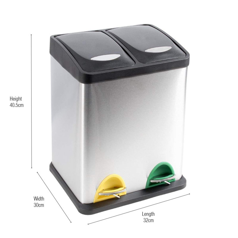 Cydnie Stainless Steel Step On Recycling Bin, 40.5cm H x 32cm W x 30cm D, 16