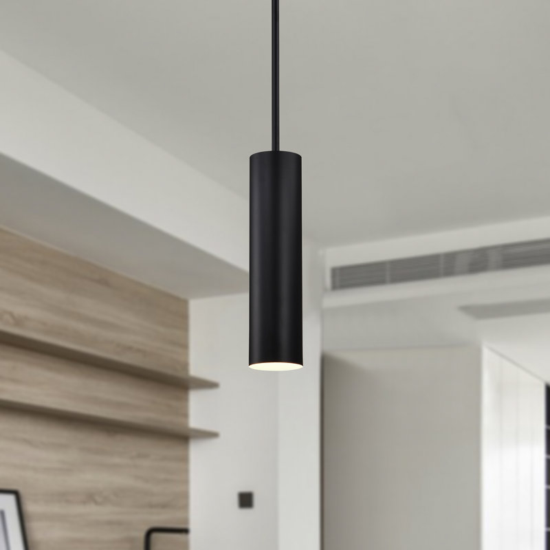 1-light Matte Black Modern Mini Pendant Light With Cylindrical Metal Shade, Black