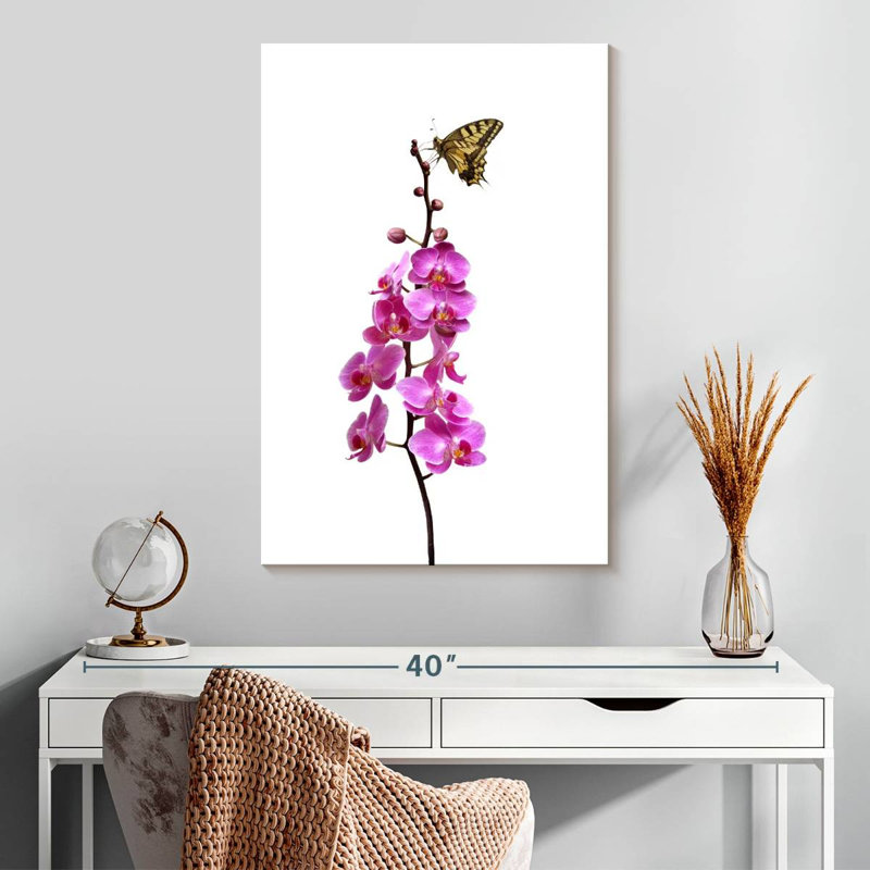 Brampt Butterfly On Orchid Stalk, 30" H x 20" W