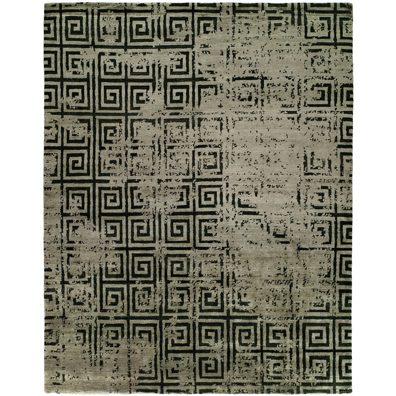 Linneus Abstract Area Rug in Black/Beige, Rectangle 4' x 6'